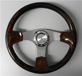 YAMAHA GOLF CART & RINO STEERING WHEEL 13.75 WOODGRAIN & ADAPTER 