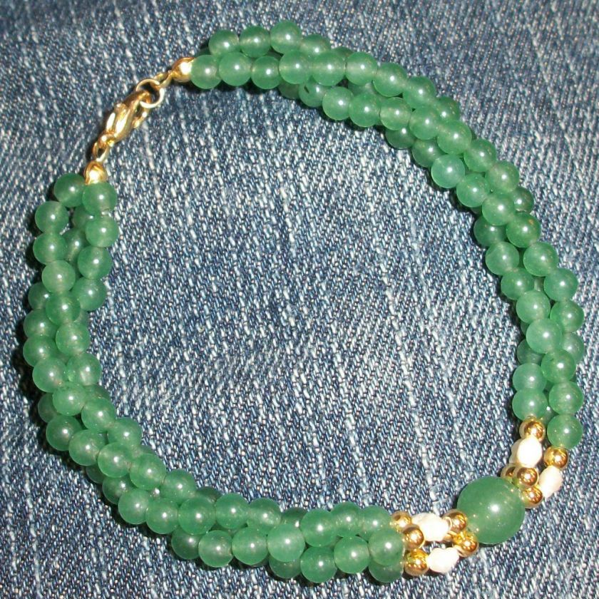 Triple Strand Jade Bracelets with Fresh Water Pearl Freshwater 