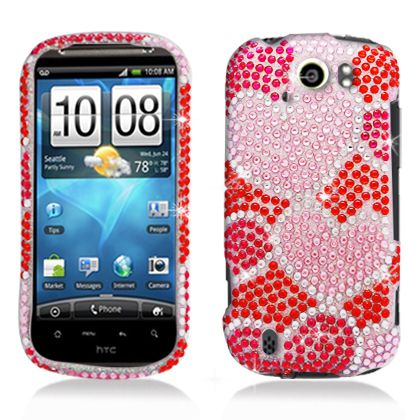 Large Hearts Red Crystal Full Stones Hard Case Cover HTC myTouch 4G 