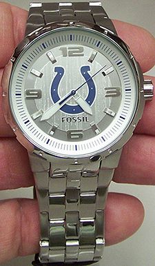 Indianapolis Colts Fossil 3 hand silver large logo watch with large 