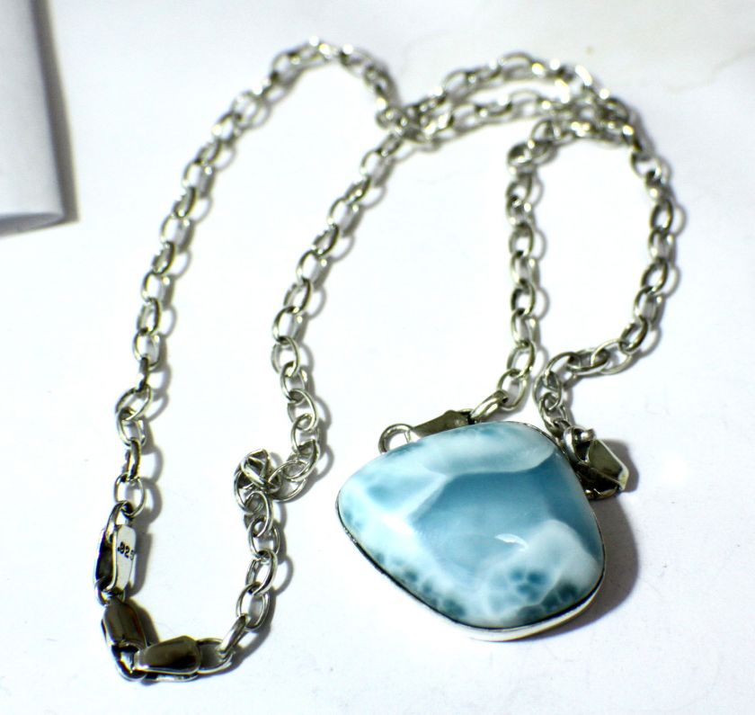 OUTSTANDING DEEP BLUE LARIMAR ATLANTIS STERLING SILVER NECKLACE 18 