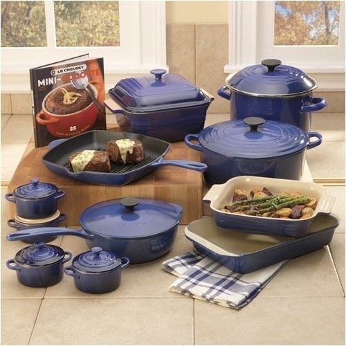 BLUE   Le Creuset 20 PC Cookware Set Enameled Cast Iron  