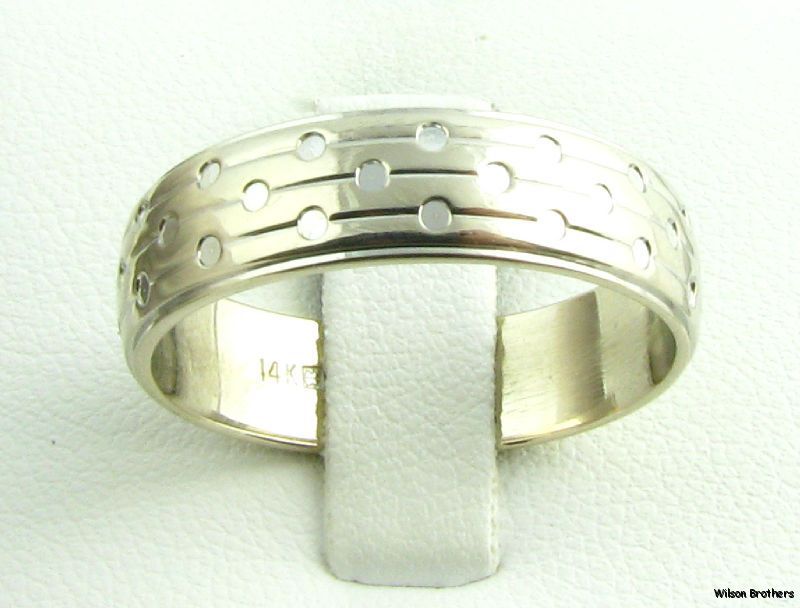 Estate Mens Engraved Wedding Band   14k Solid White Gold Ring 