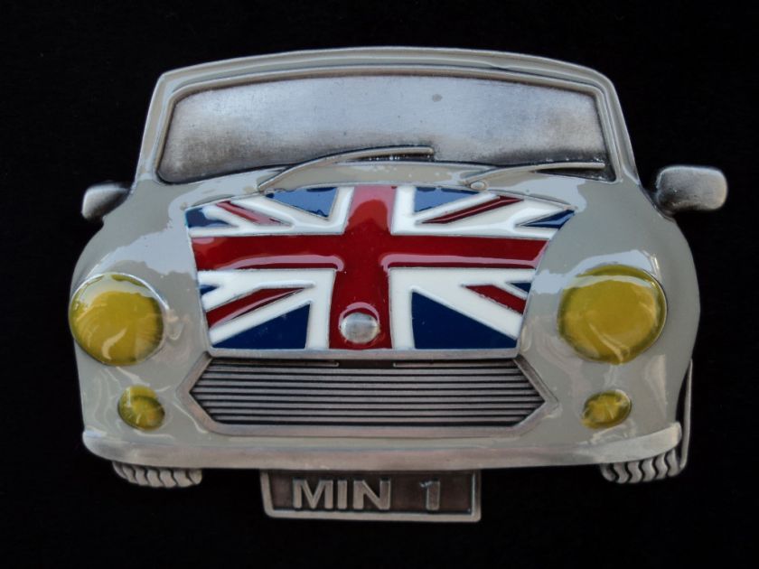 CLASSIC CAR MINI COOPER BRITISH FLAG BELT BUCKLE  
