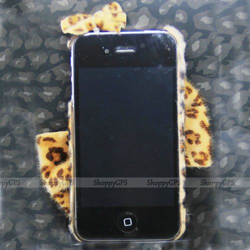 Leopard Flocked Bowtie Case Cover For Apple iPhone 4S 4G 4 With Anti 