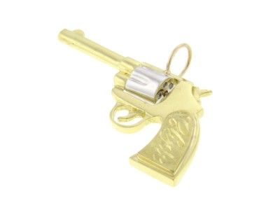 3D 14K GOLD DIAMOND PISTOL REVOLVER PENDANT CHARM MOVES  