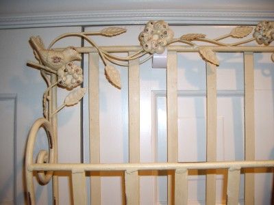 Creamy SHABBY Tole Flower & Bird Magazine Rack Hanging  