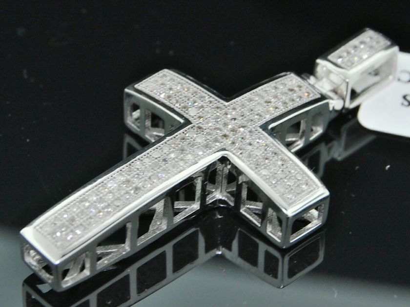 MENS LADIES WHITE GOLD DIAMOND MINI CROSS CHARM PENDANT  