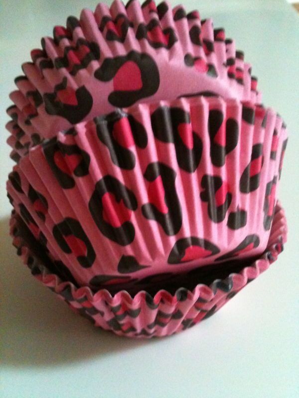 75 CHEETAH PINK & BLACK CUPCAKE LINERS 2 3 day expedite  