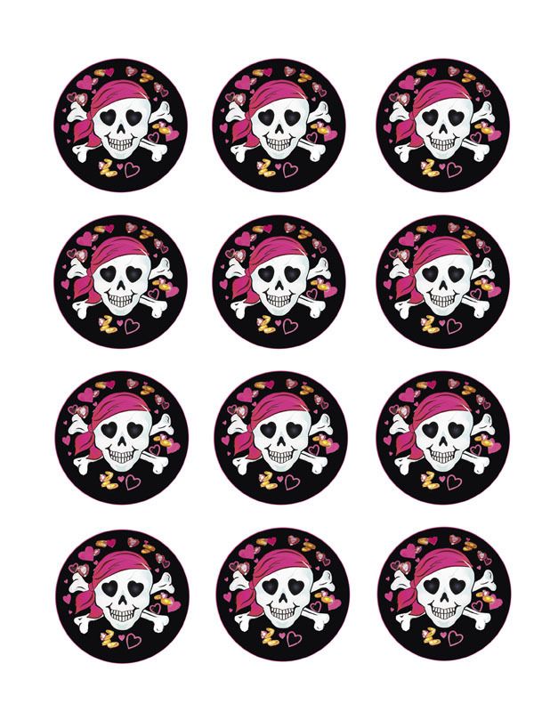 PIRATE GIRL Edible Cupcake Image Icing Toppers Skull  