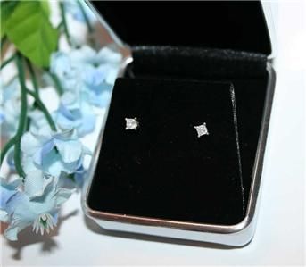 14K Princess Cut DIAMOND STUD EARRINGS PAIR   .30 Carat TW   VINTAGE 