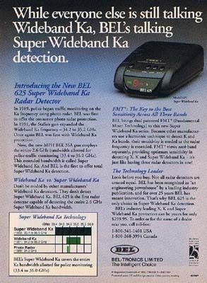 1993 Bel 625 Super Wideband Ka Radar Detector Ad  