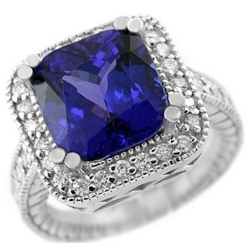   TANZANITE & DIAMOND 14k WHITE GOLD COCKTAIL ENGAGEMENT RING ANTIQUE