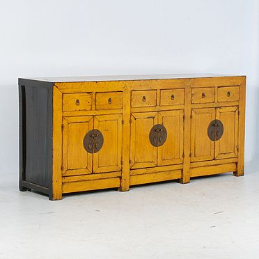 Antique Orig. Painted Yellow Chinese Sideboard C1830  