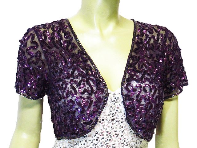 Sequins Beads New Purple Mini Jacket Shrug Bolero  