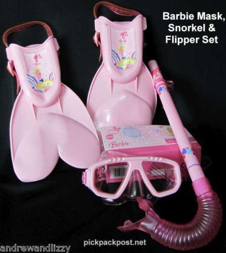 Barbie Childrens Swimming Mask & Snorkel Flippers Girls  