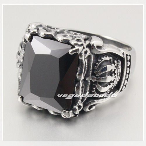 Cool Claw Black CZ Fleur De Lis 316L Stainless Steel Ring L033  