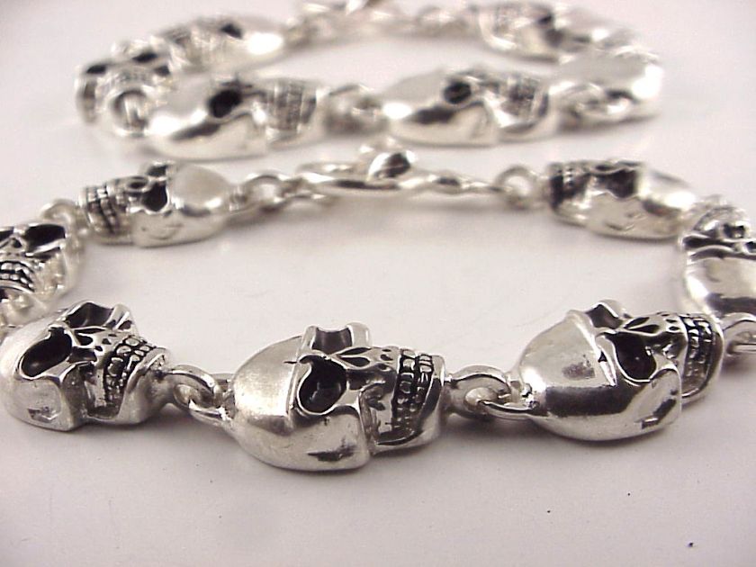 HIS HERS SKULL BONES BIKER STERLING SILVER BRACELETS  