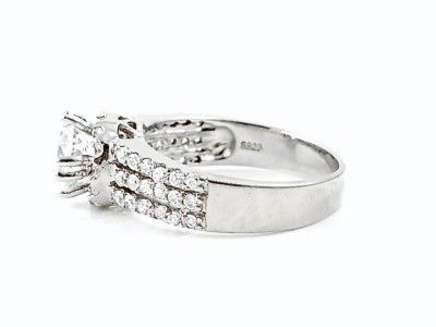 STERLING SILVER ROUND CUT WHITE CZ WIDE BAND 3 ROW ENGAGEMENT WEDDING 