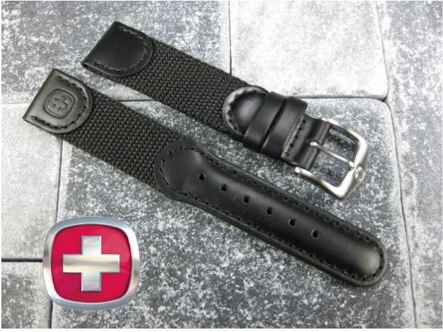 Wenger Swiss Leather Nylon Strap Band Black Army 20 19  