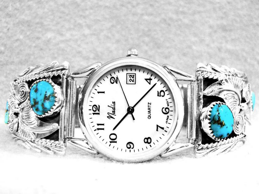 Mens Watch Turquoise Navajo Sterling Silver A+  