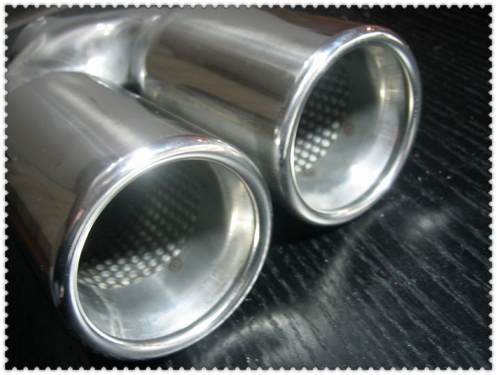   Stainless dual twin outlet round rolled exhaust tip tips muffler #018