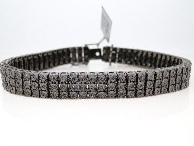 BRAND NEW MENS 3 ROW BLACK ON BLACK DIAMOND BRACELET BANGLE 2CT  