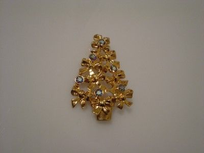 AVON CHRISTMAS TREE MADE OF BOWS PIN W/ AB RHINESTONES  