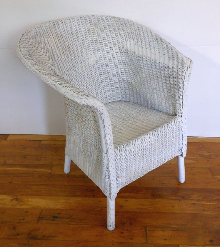 White Wicker Armchair No Cushion Cottage Chic  