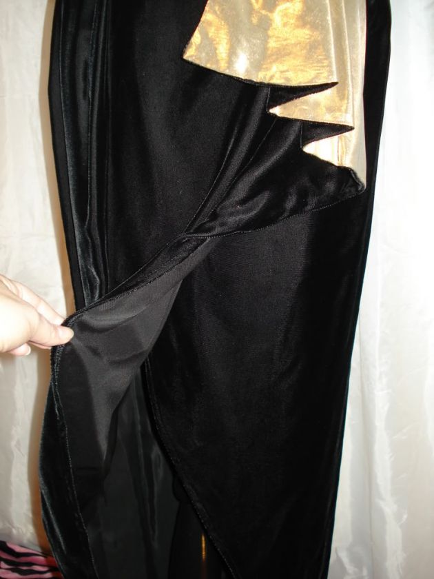   Black Velvet & Gold Lame Strapless Roberta Sarong Dress Gown  
