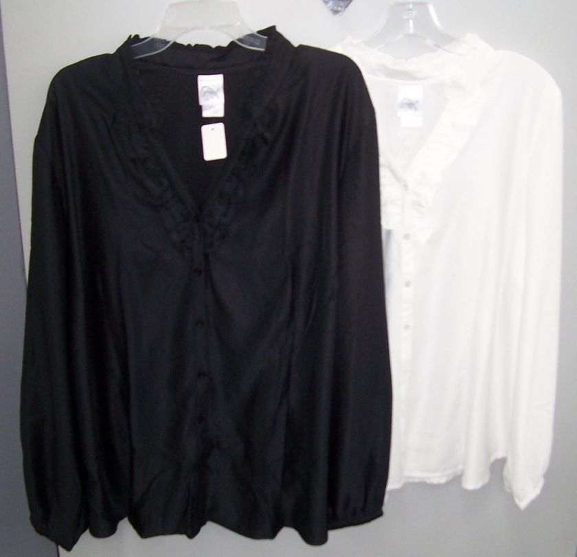 Just My Size Ruffled Blouse Black or Ivory NWOT  